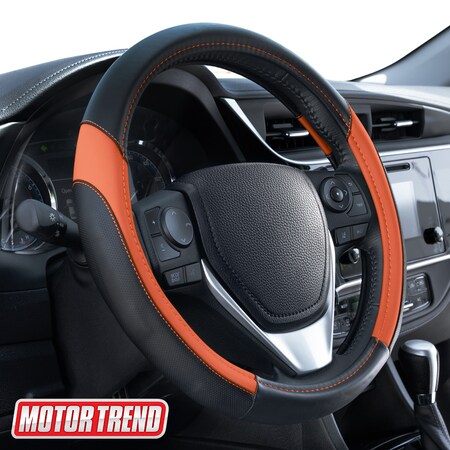 Motor Trend Two Tone Pu Steering Wheel Cover/Orange SW-814-OG